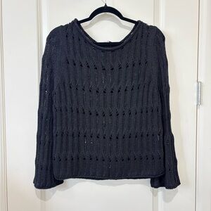 Zara Black relaxed Fit Open Weave Sweater Size M
